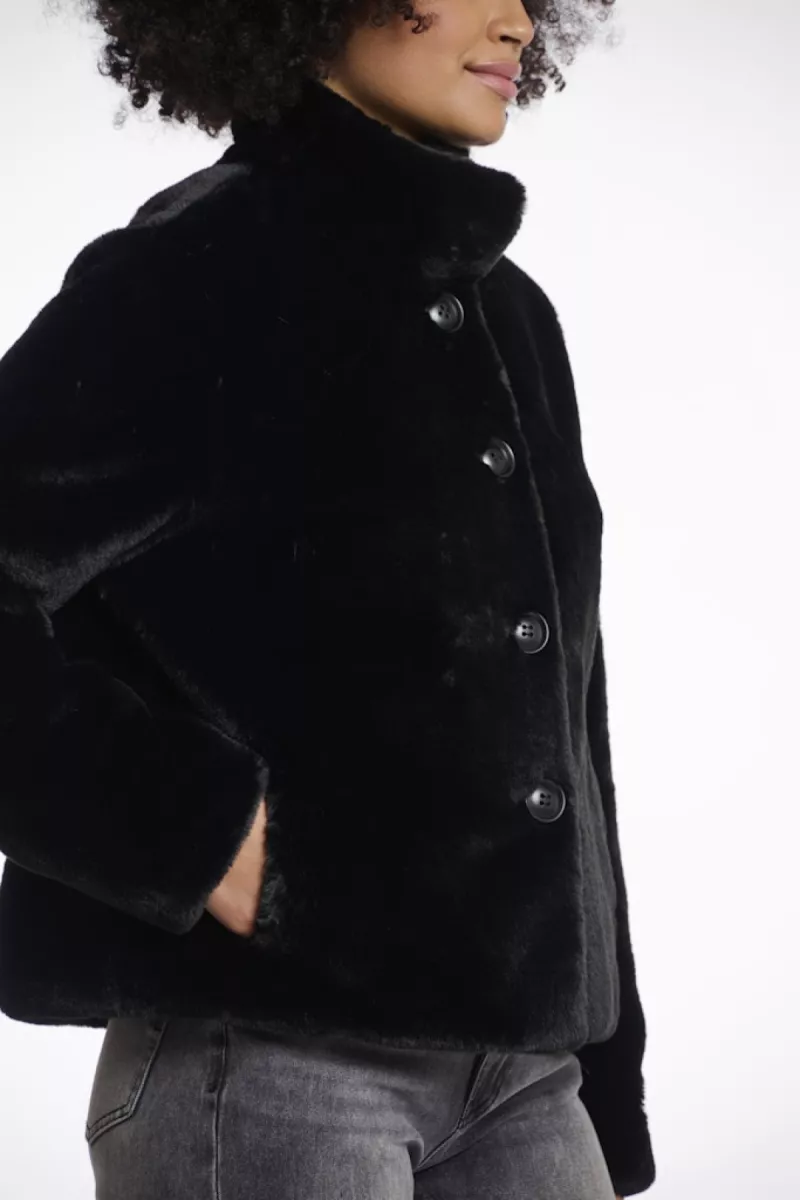 RINO & PELLE-Single Breasted Fake Fur Jacket-Vie.7002511-9900 Black-BLACK