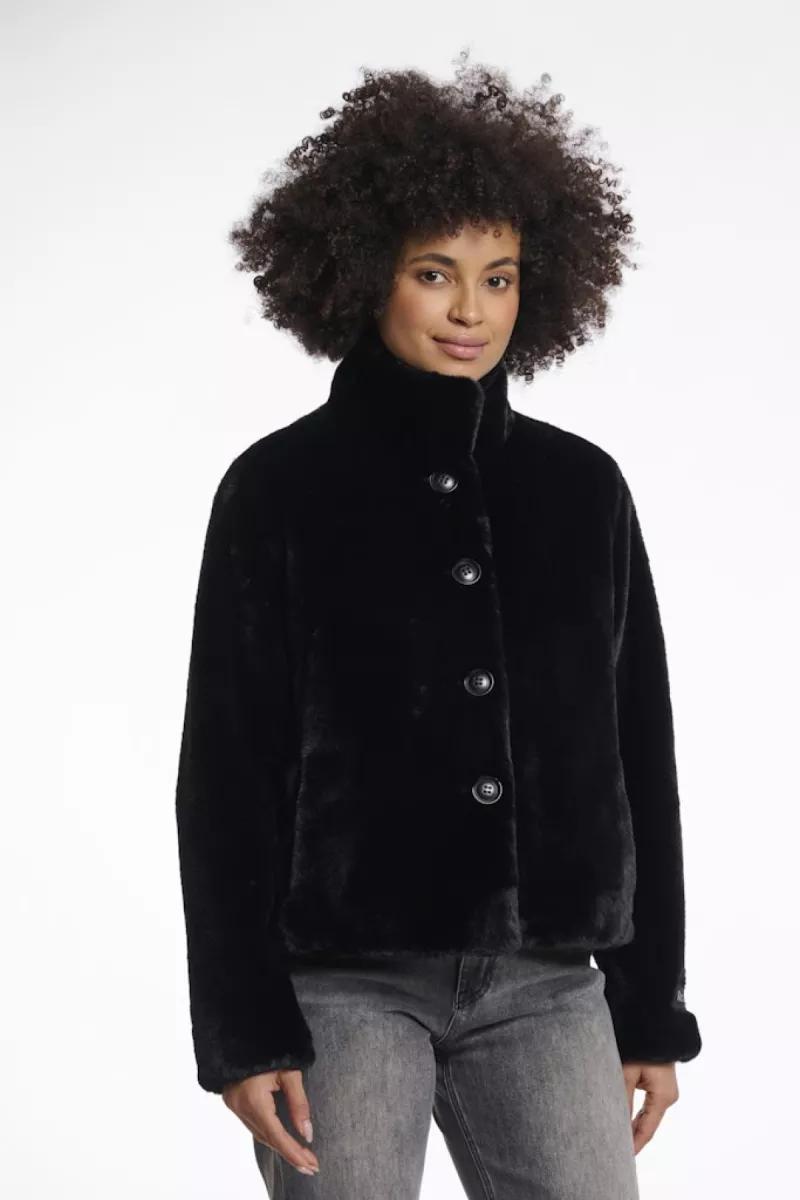 RINO & PELLE-Single Breasted Fake Fur Jacket-Vie.7002511-9900 Black-BLACK