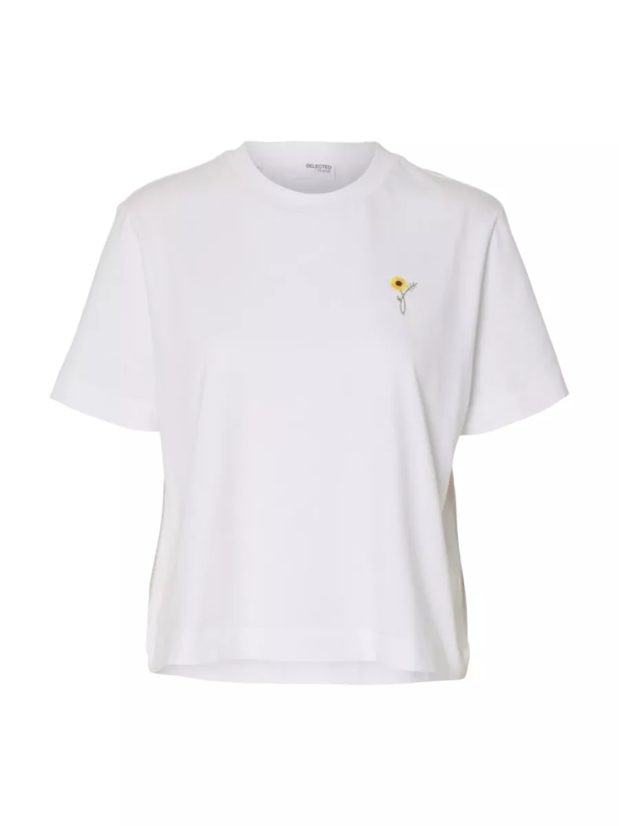 Selected Femme-SLFELLA SS EMB BOXY TEE FT-16101219-Bright White-WIT