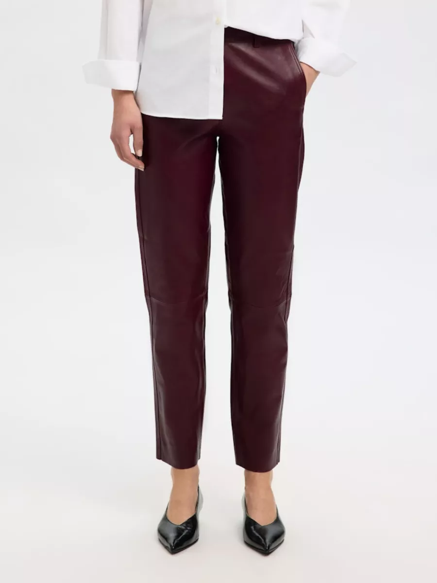 Selected Femme-SLFMARIE MW LEATHER PANTS B NOOS-16086175-Fig-BRUIN
