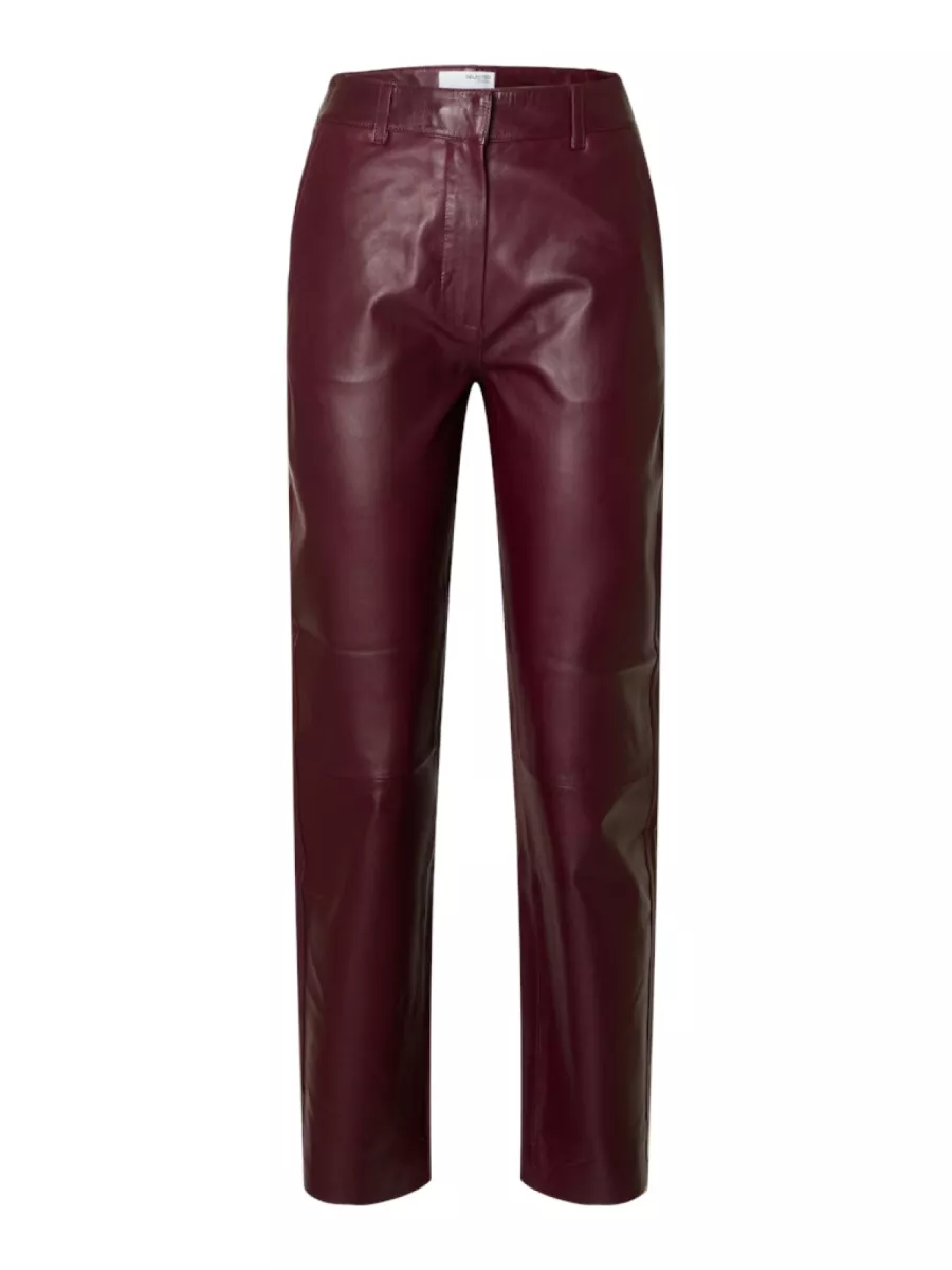 Selected Femme-SLFMARIE MW LEATHER PANTS B NOOS-16086175-Fig-BRUIN