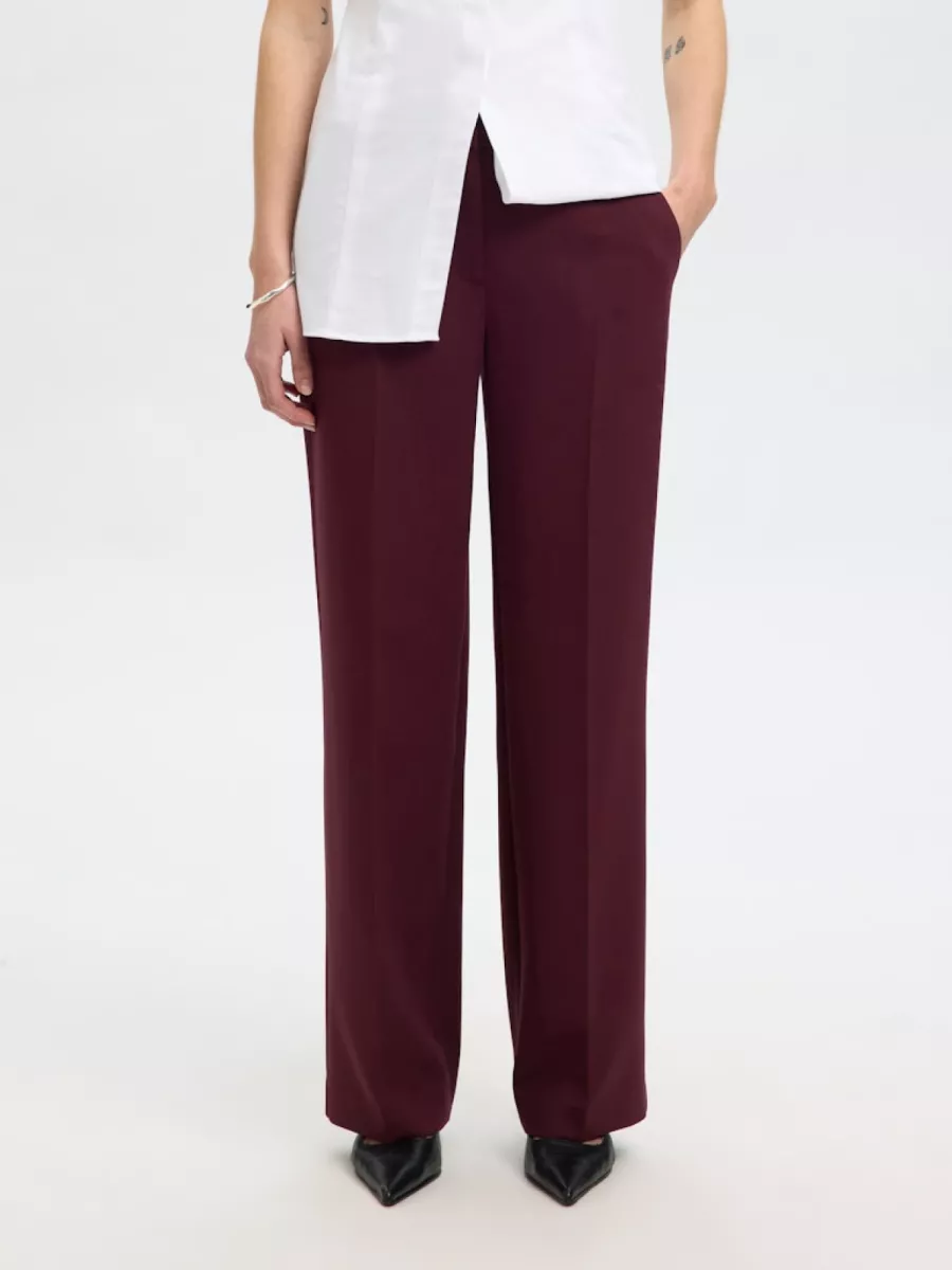 Selected Femme-SLFRITA MW WIDE PANT MEL NOOS-16094206-Fig-BORDEAUX