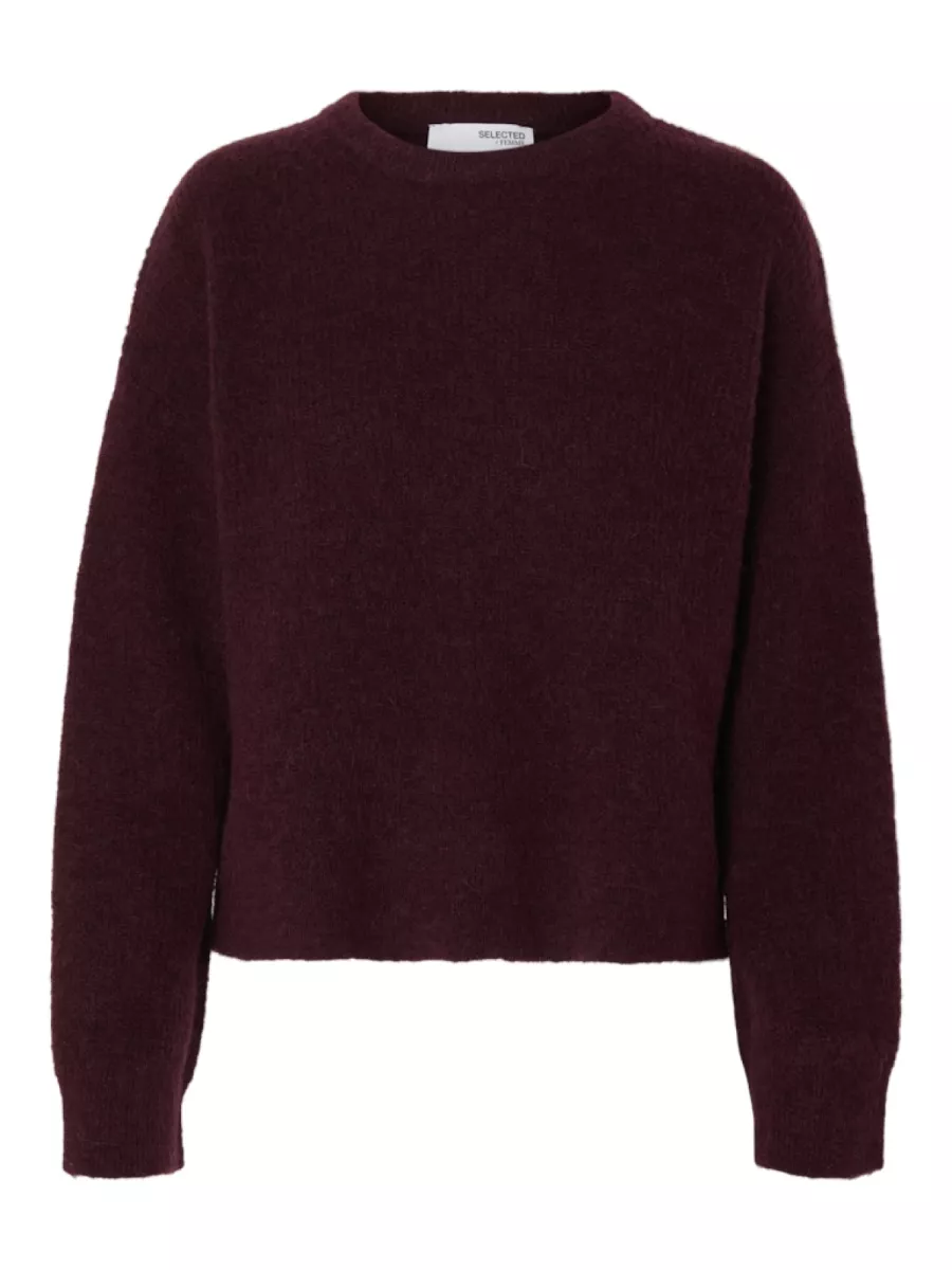Selected Femme-SLFSIA RAS LS KNIT NEW O-NECK NOOS-16098141-Fig-BRUIN
