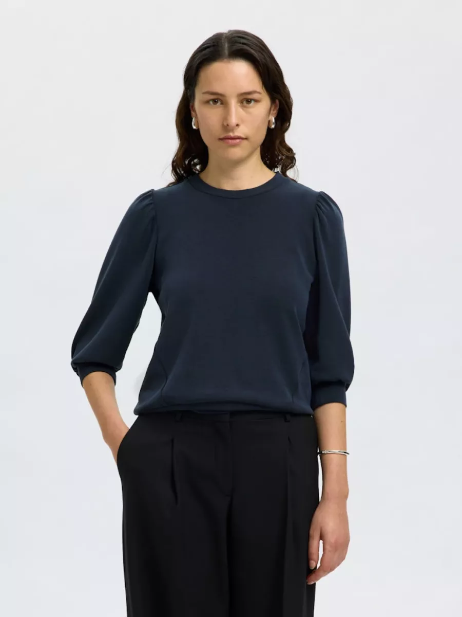 Selected Femme-SLFTENNY 3/4 SWEAT TOP NOOS-16082379-Dark Saphire-BLAUW