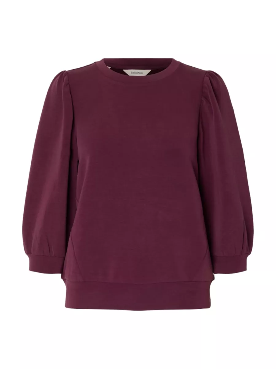 Selected Femme-SLFTENNY 3/4 SWEAT TOP NOOS-16082379-Fig-BORDEAUX