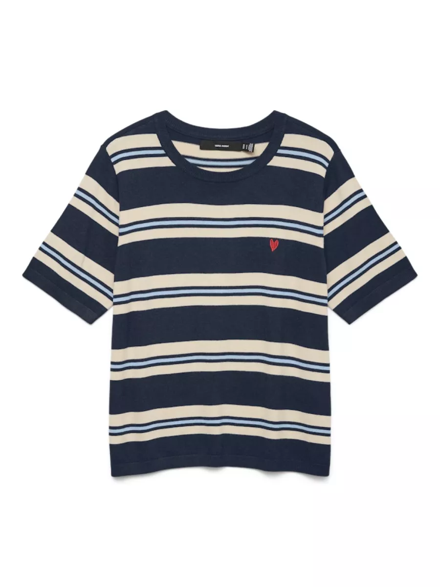 VERO MODA-VMCARMELIA SS O-NECK PULLOVER-10330825-Navy Blazer-MARINE