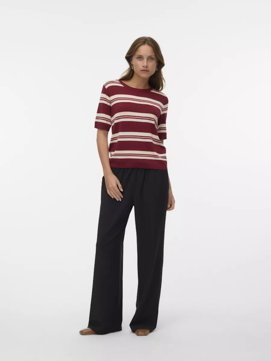 VERO MODA-VMCARMELIA SS O-NECK PULLOVER-10330825-Syrah-BORDEAUX