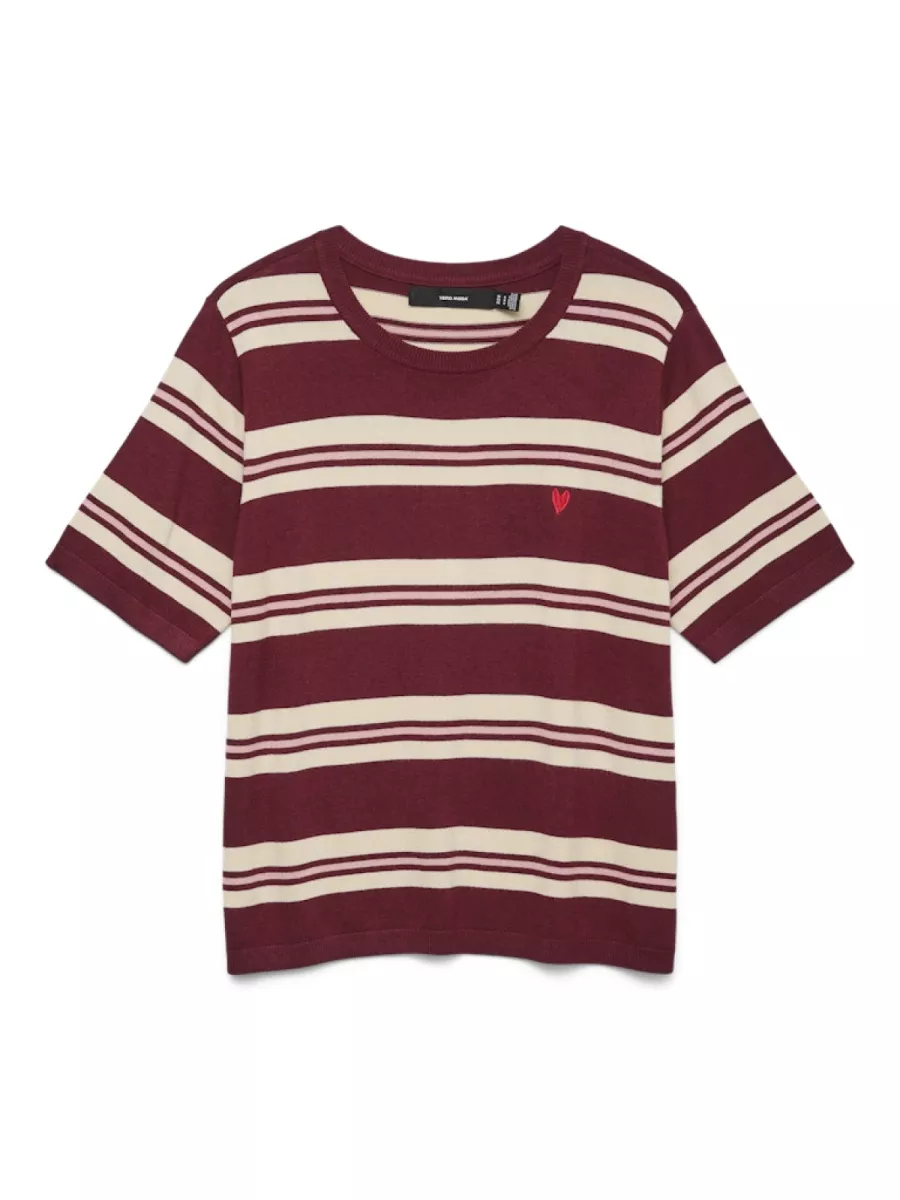VERO MODA-VMCARMELIA SS O-NECK PULLOVER-10330825-Syrah-BORDEAUX