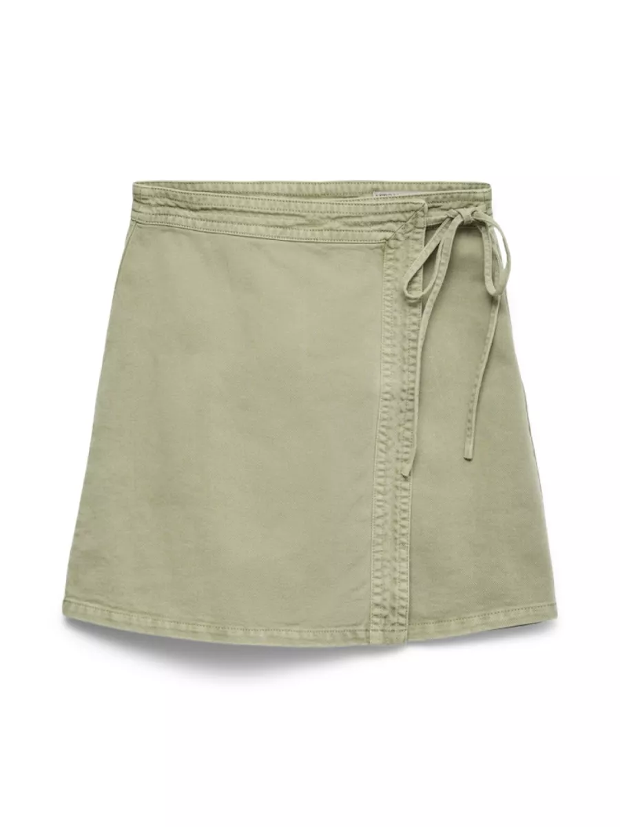 VERO MODA-VMLIZA MR SHORT DENIM WRAP SKIRT GA-10332535-Laurel Wreath-GROEN