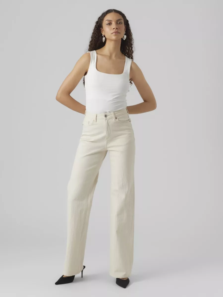 VERO MODA-VMTESSA HR WIDE JEANS ECRU GA-10287303-Ecru-ECRU
