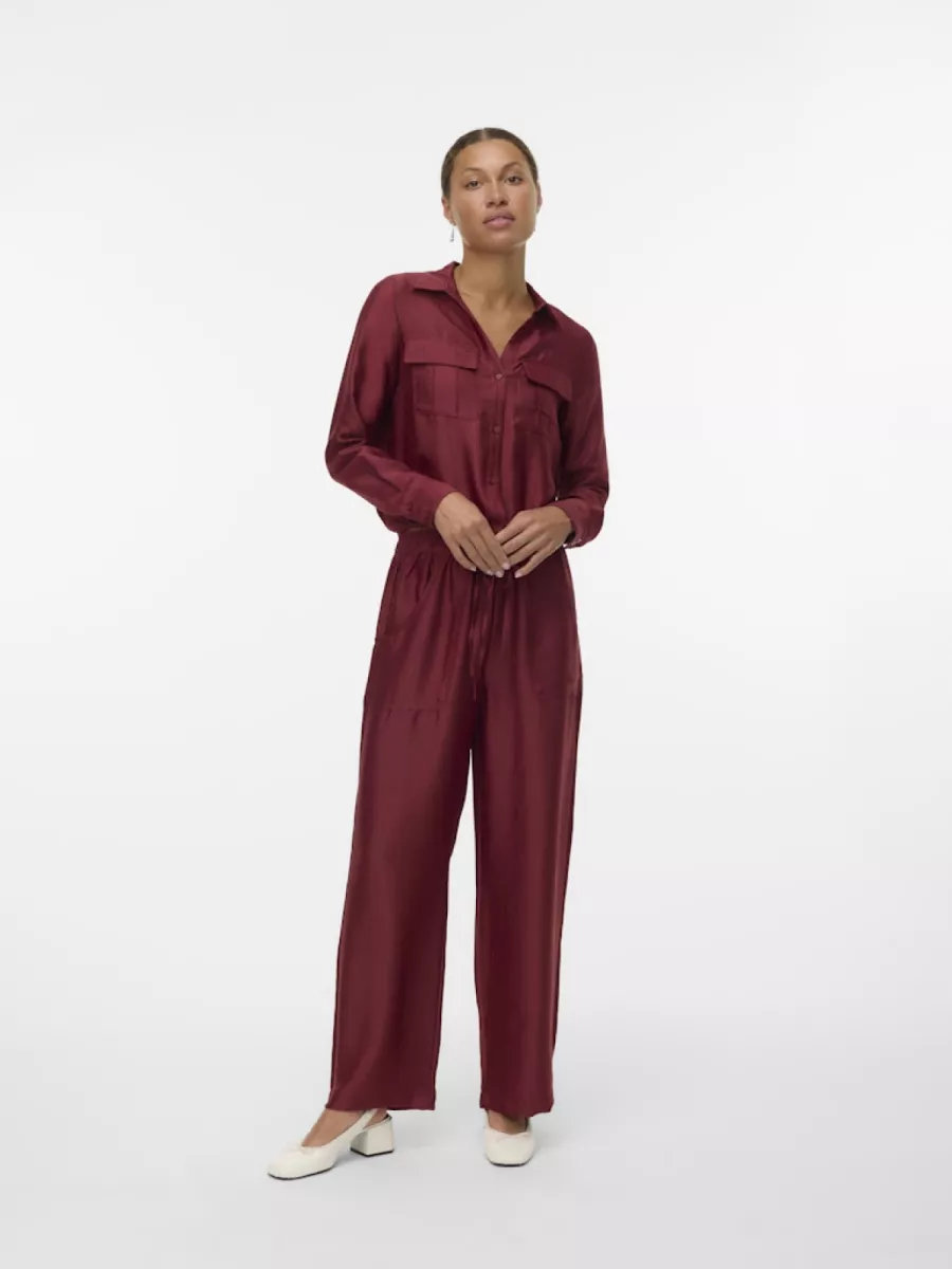 VERO MODA-VMTOMA HW STRAIGHT PANTS WVN-10329454-Syrah-BRUIN
