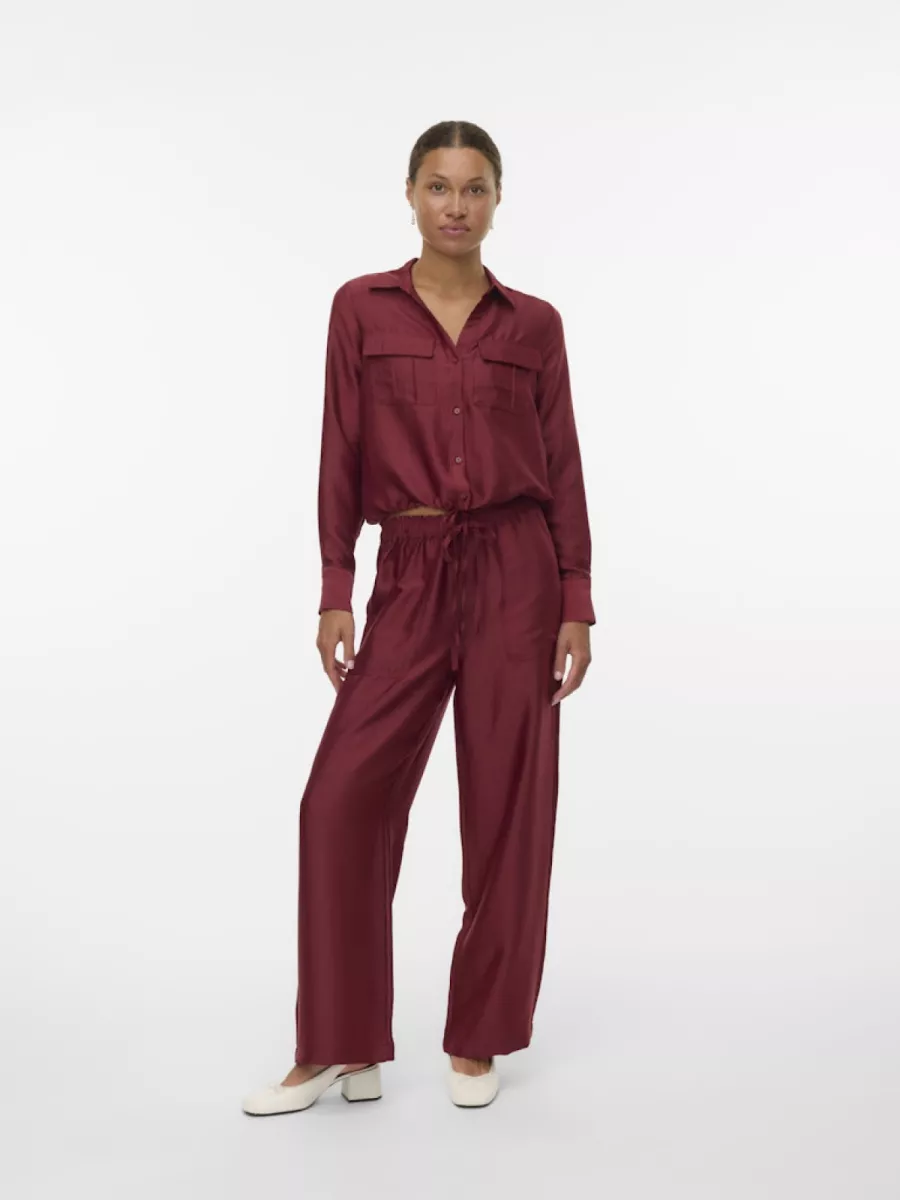 VERO MODA-VMTOMA LS TIE SHIRT WVN-10329452-Syrah-BORDEAUX