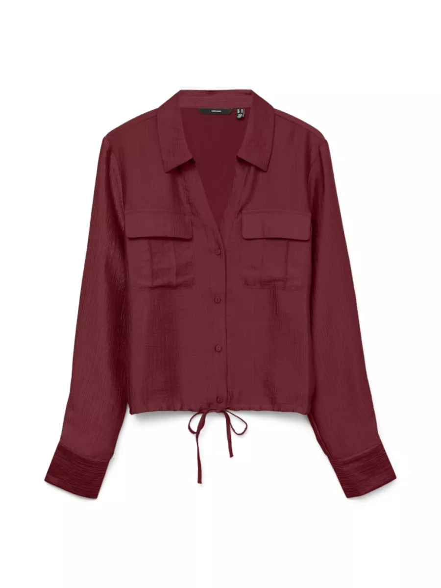 VERO MODA-VMTOMA LS TIE SHIRT WVN-10329452-Syrah-BORDEAUX
