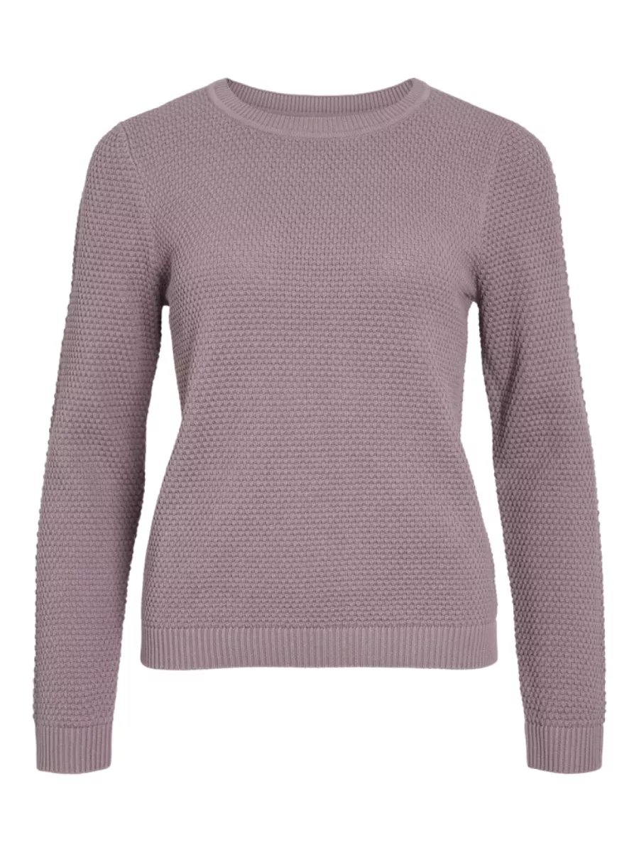 VILA-VIDALO O-NECK L/S KNIT TOP- NOOS-14082767-Toadstool-OUD ROSE