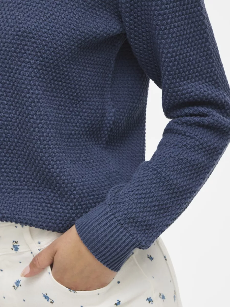 VILA-VIDALO O-NECK L/S KNIT TOP- NOOS-14082767-Vintage Indigo-INDIGO