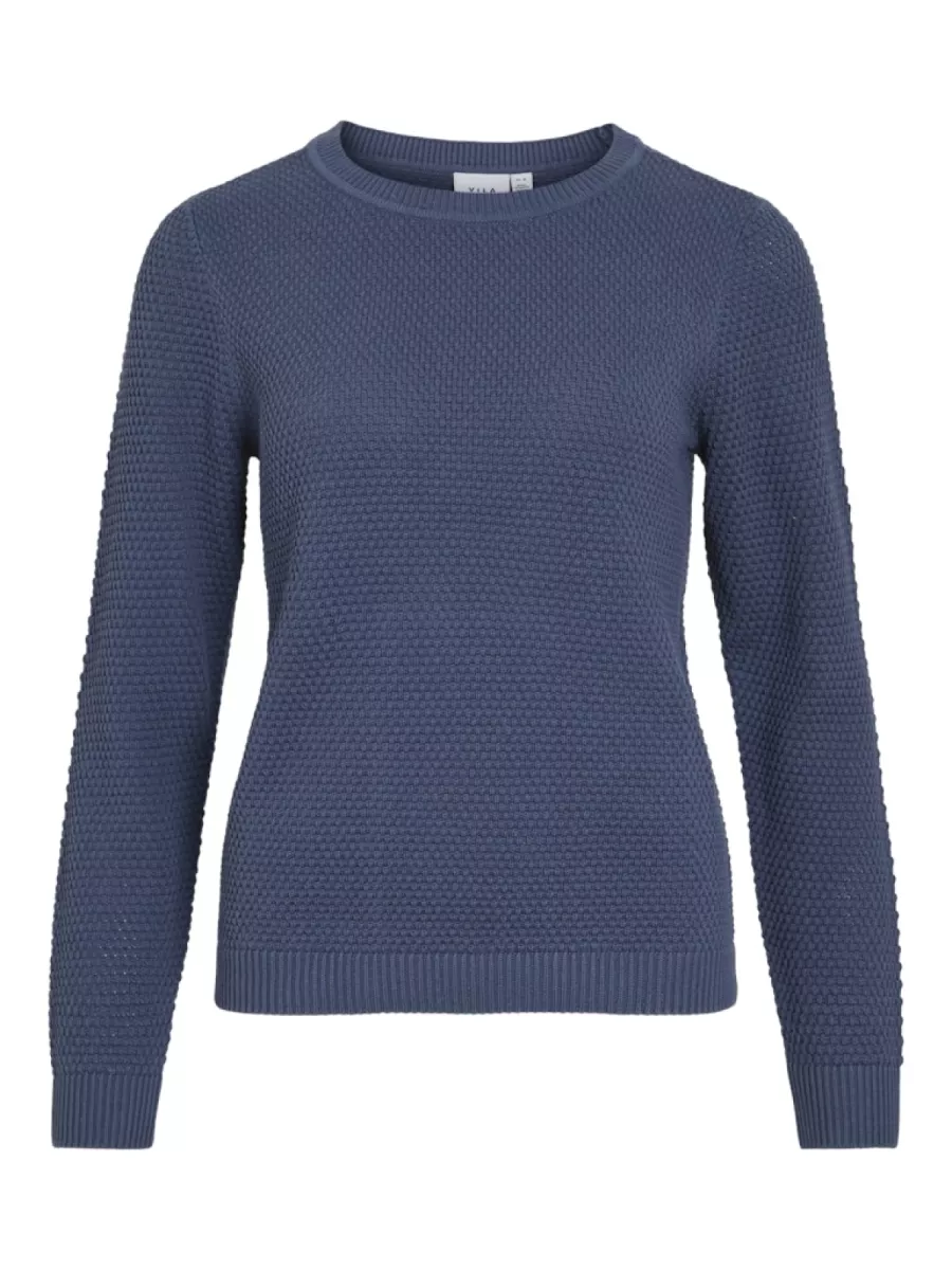VILA-VIDALO O-NECK L/S KNIT TOP- NOOS-14082767-Vintage Indigo-INDIGO