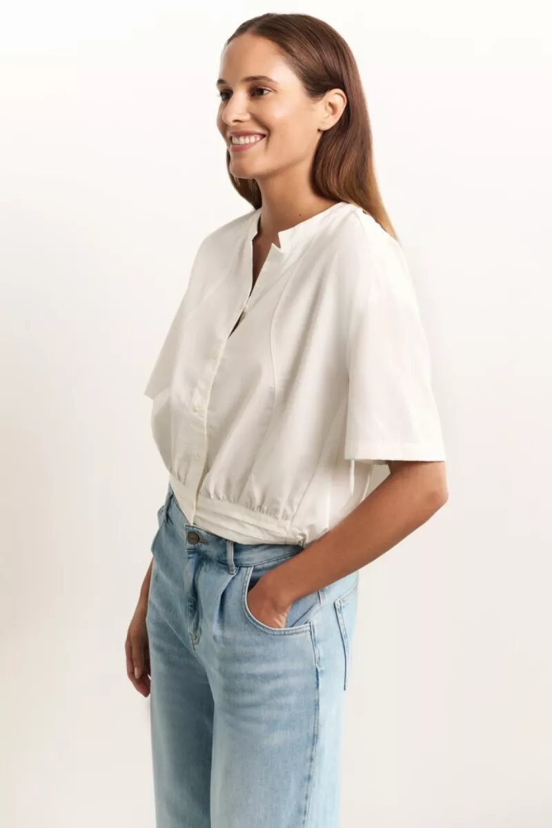 YAYA-Blouse met trekkoord; Cotton/Lyocell-01-201148-504-99983-OFF WHITE
