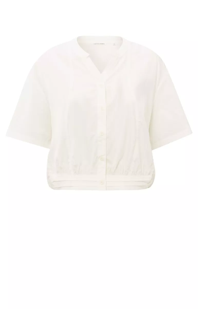 YAYA-Blouse met trekkoord; Cotton/Lyocell-01-201148-504-99983-OFF WHITE