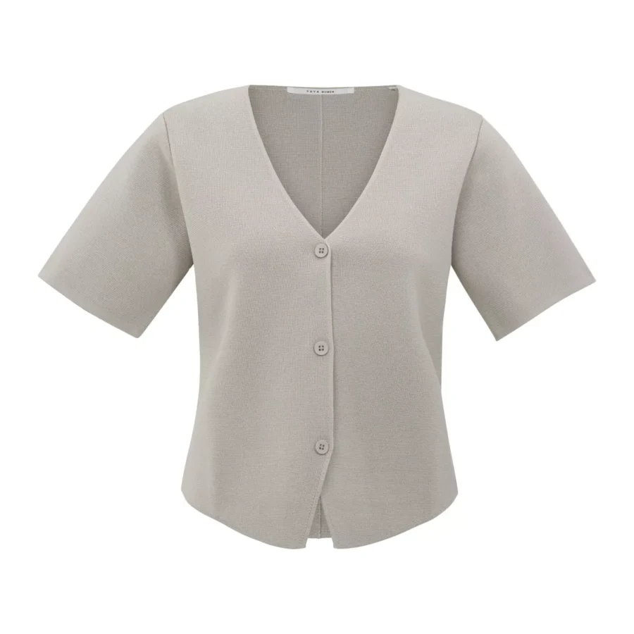 YAYA-Knitted top with short sleeves; Polyester/Viscose; 99951-01-010115-507-99951-GRIJS