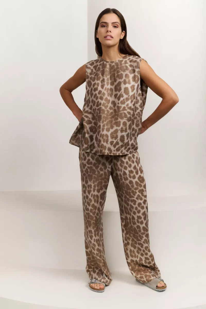 YAYA-Leopard print trousers; Viscose/Polyamide/Lyocell; 999511-01-301207-507-999511-BRUIN