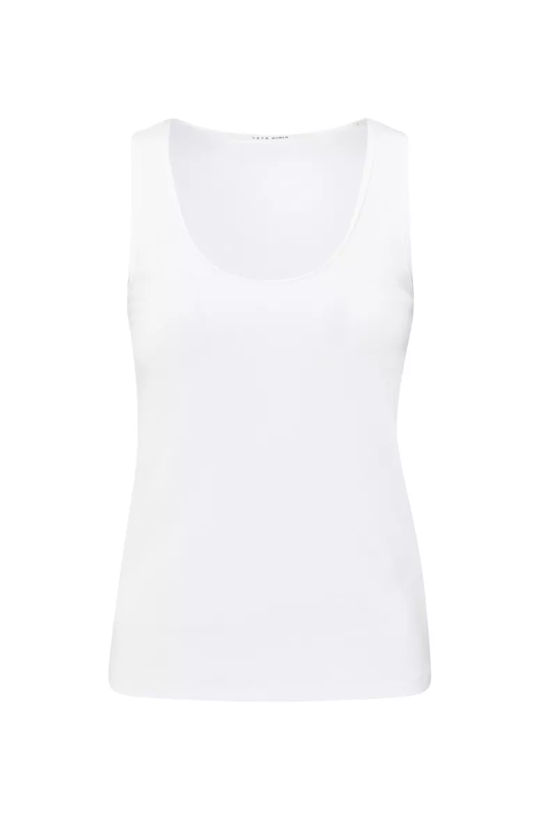 YAYA-Singlet met glanzende randjes; Cotton/Elastane-01-729037-504-00000-OFF WHITE