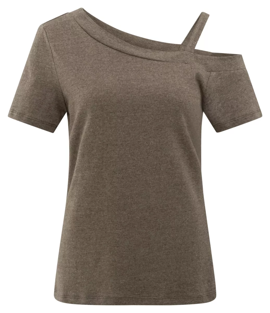 YAYA-T-shirt with shoulder strap; Cotton/Linen; 999482-01-709304-507-999482-BRUIN