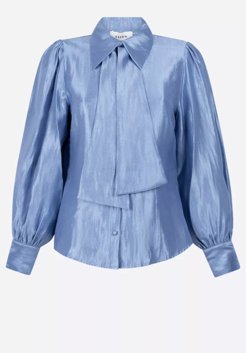 Aaiko-Blouse LM-Veronne Tie Shimm Ray 517-164021 Office Blue-BLUE