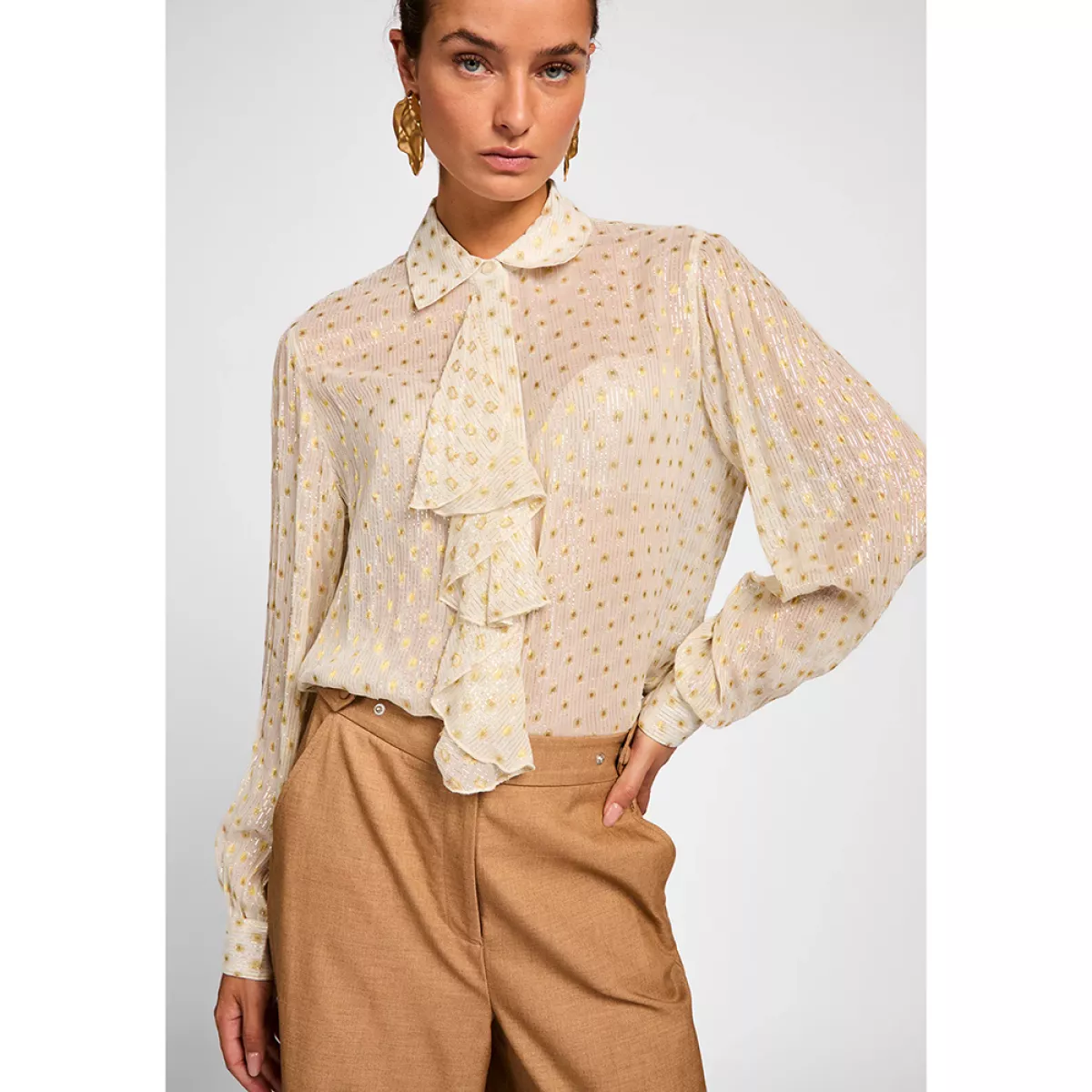 Aaiko-Blouse LM-Yalise Dot Vis 574-114300 Les Blancs-CREME