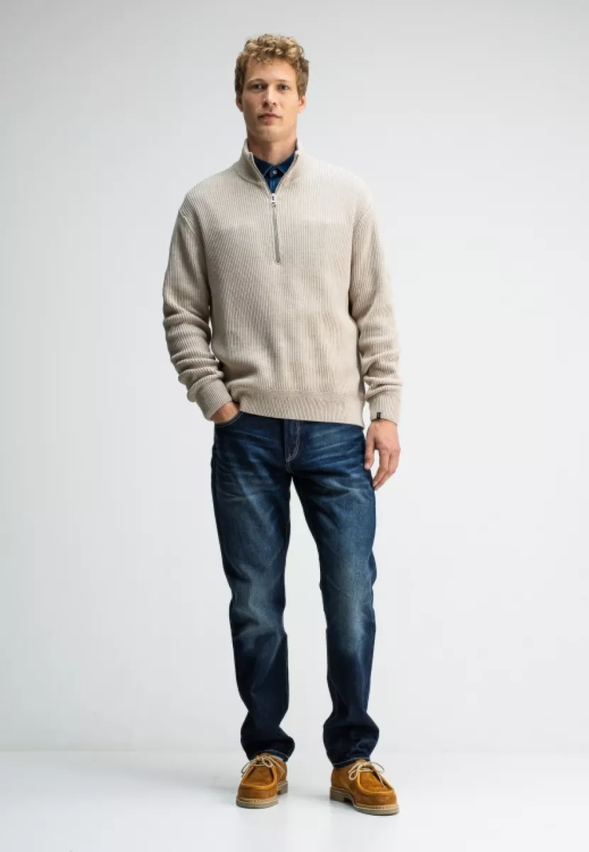 BUTCHER OF BLUE-Galway half zip-M2526001-697 lt. sand-CREME