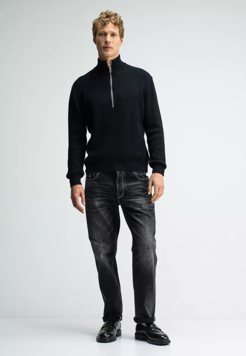 BUTCHER OF BLUE-Galway half zip-M2526001-998 montego black-BLACK