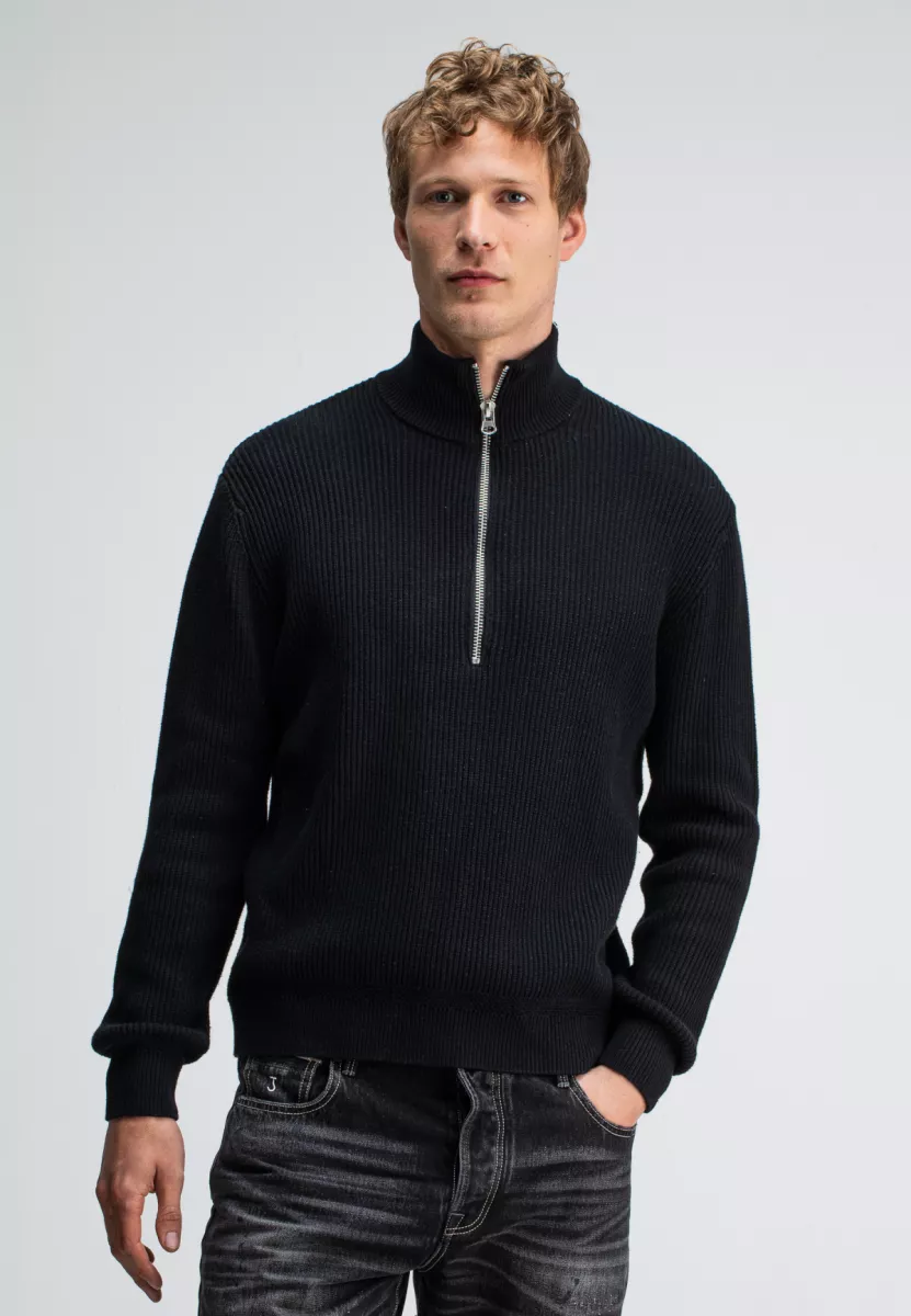 BUTCHER OF BLUE-Galway half zip-M2526001-998 montego black-BLACK