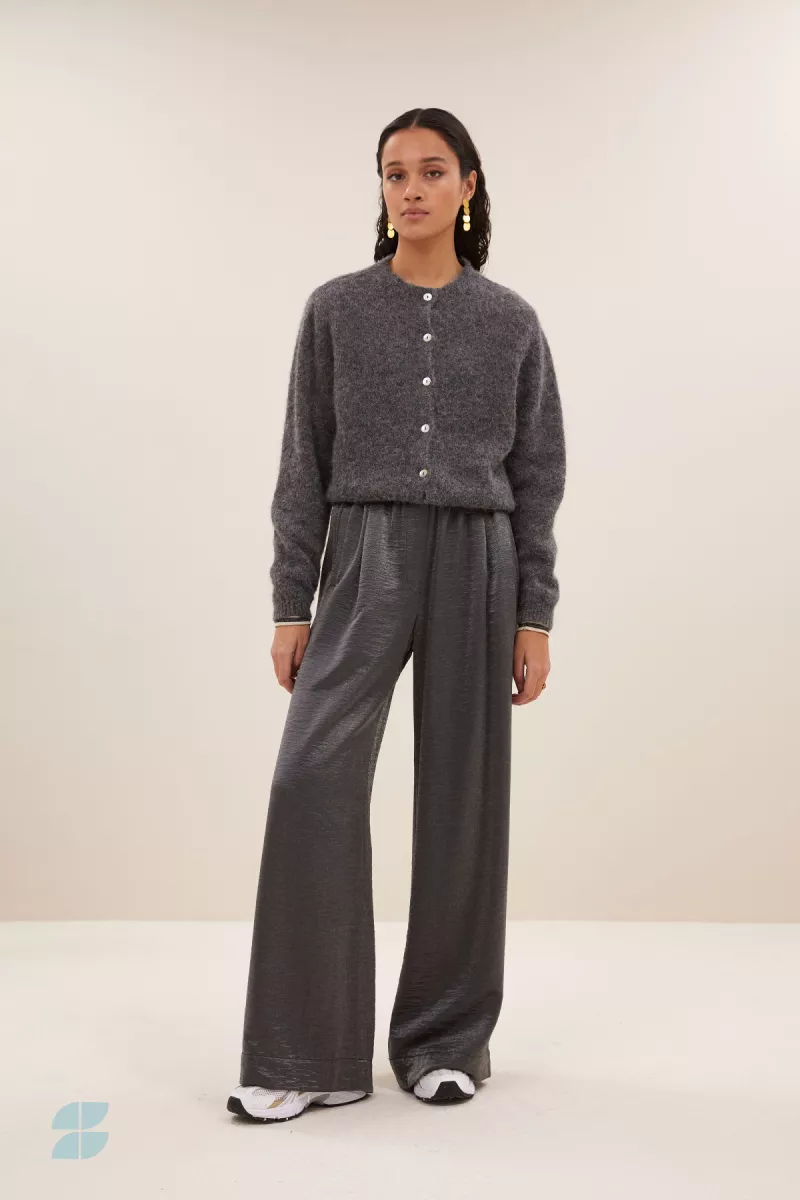 By-bar-Cleo Natural Cardigan-25514004-835 Dark Grey Melee-DONKER GRIJS/GRAFIET
