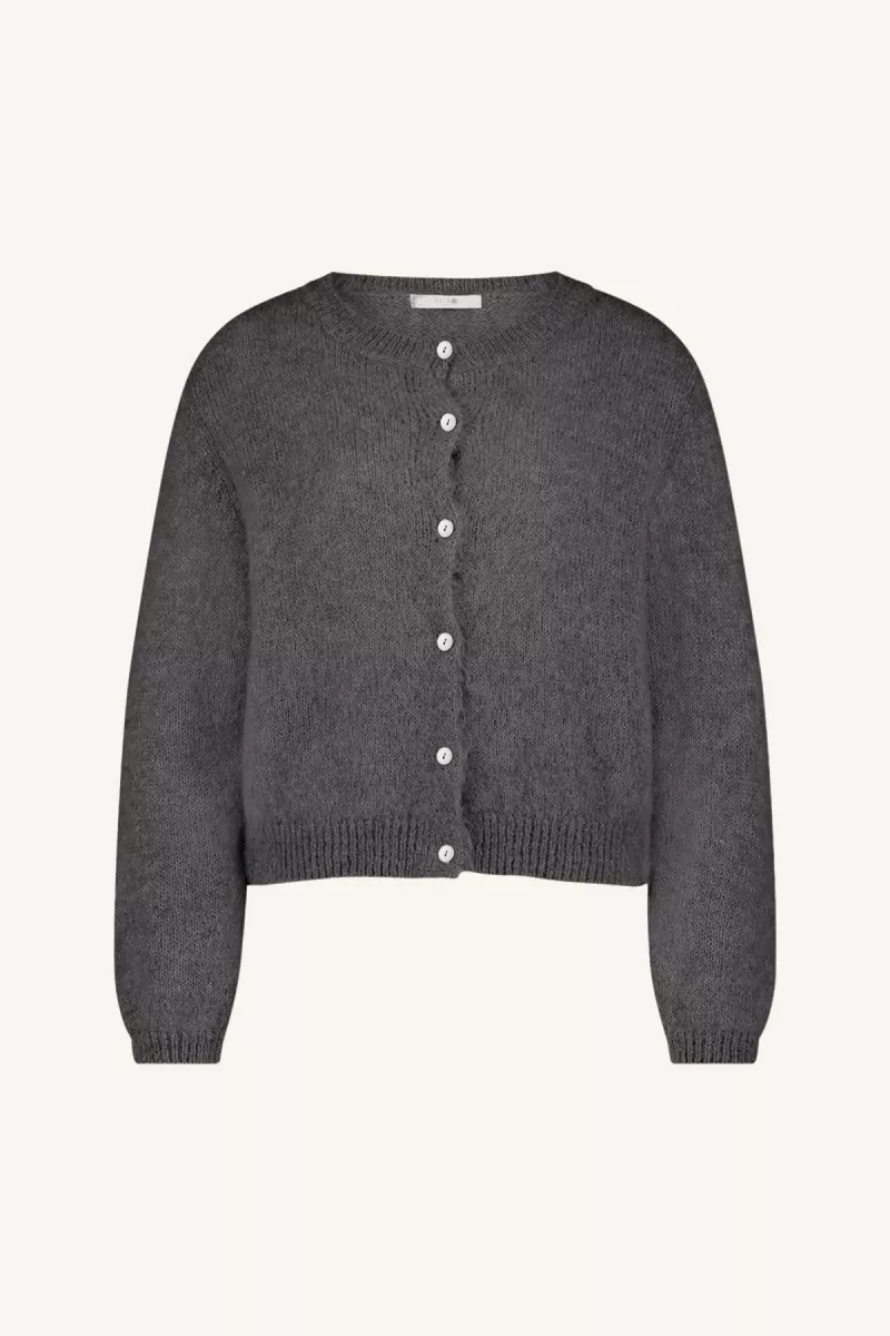By-bar-Cleo Natural Cardigan-25514004-835 Dark Grey Melee-DONKER GRIJS/GRAFIET