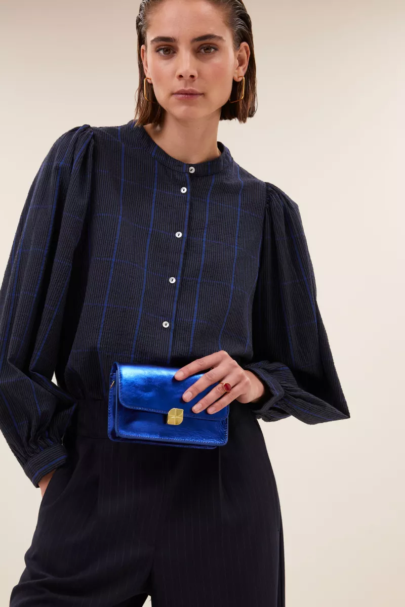 By-bar-Rikki Check Blouse-25512051-1601 Blue Checks-BLAUW COMBINATIE