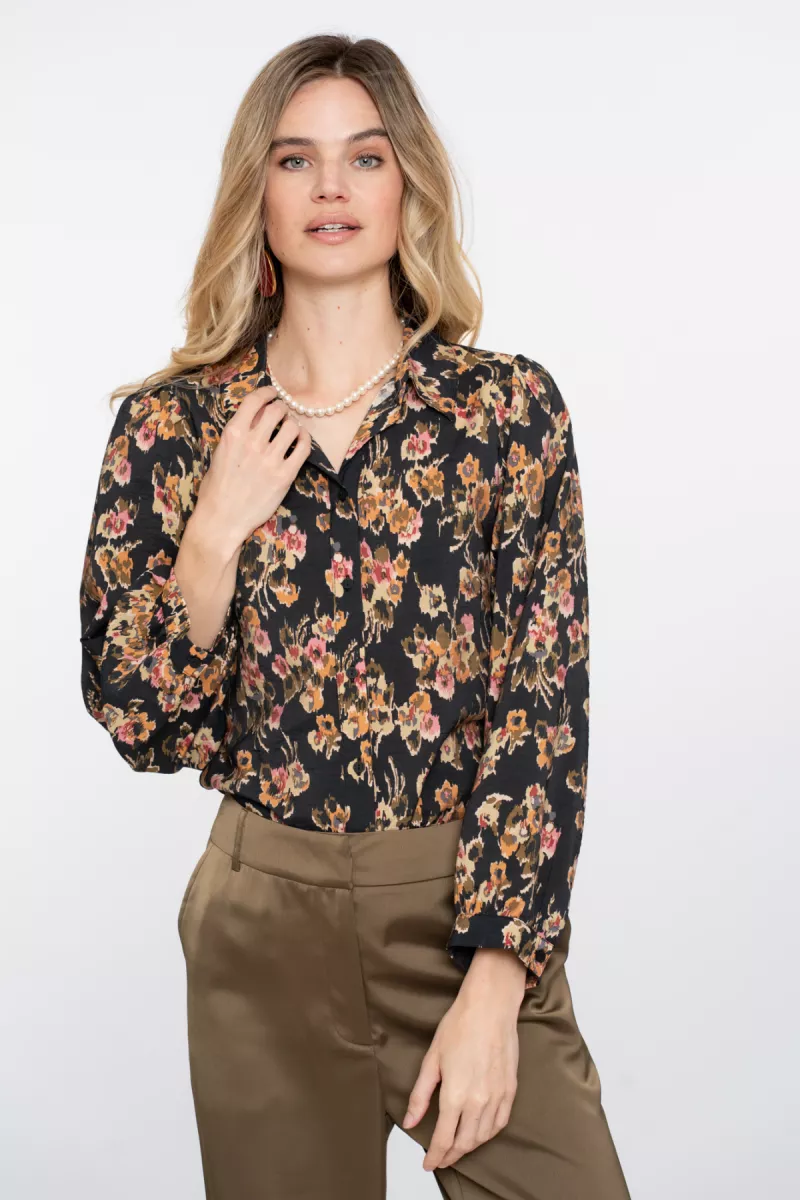 GEISHA-Blouse flowers-53617-20-999 black/yellow-BLACK