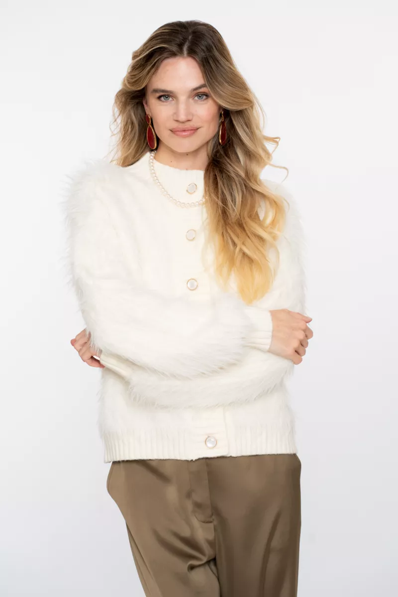GEISHA-Cardigan furry-54500-10-10 off-white-OFF WHITE
