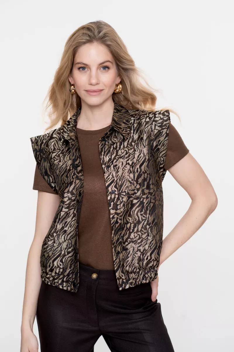 GEISHA-Gilet animal print-55715-20-999 black/brown-BLACK