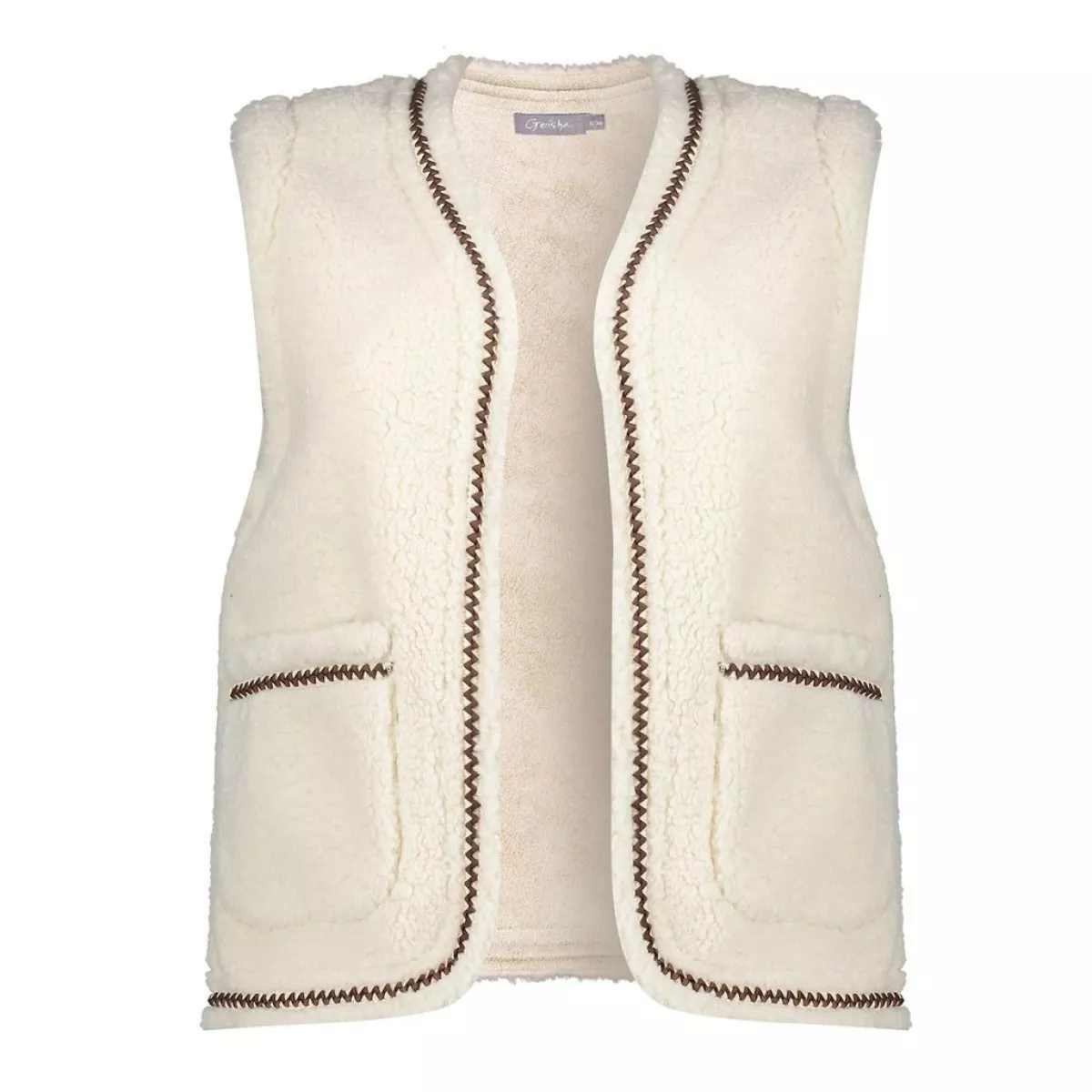 GEISHA-Gilet teddy embroidery-55541-19-10 off-white/tap-OFF WHITE