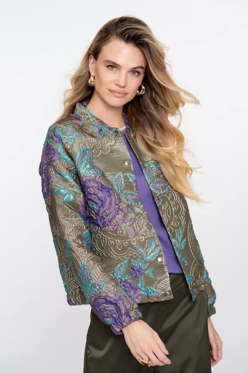 GEISHA-Jacket flower lurex-55713-20-530 green/purple-LEGERGROEN