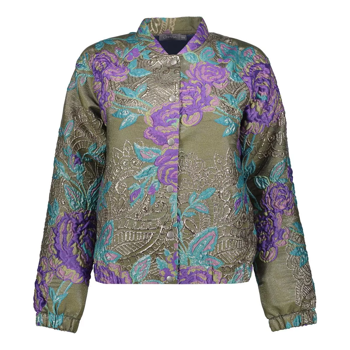 GEISHA-Jacket flower lurex-55713-20-530 green/purple-LEGERGROEN
