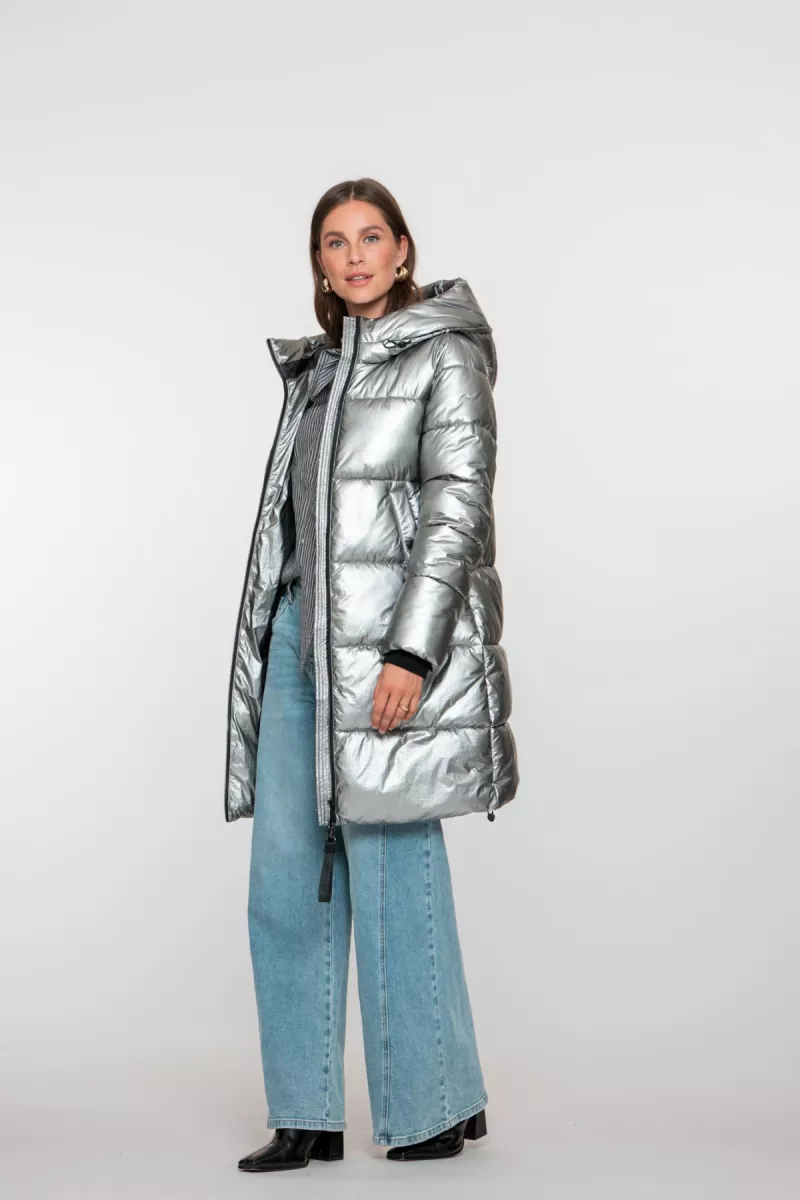 GEISHA-Jacket metallic mid long-58524-12-3 gun metal-METAL