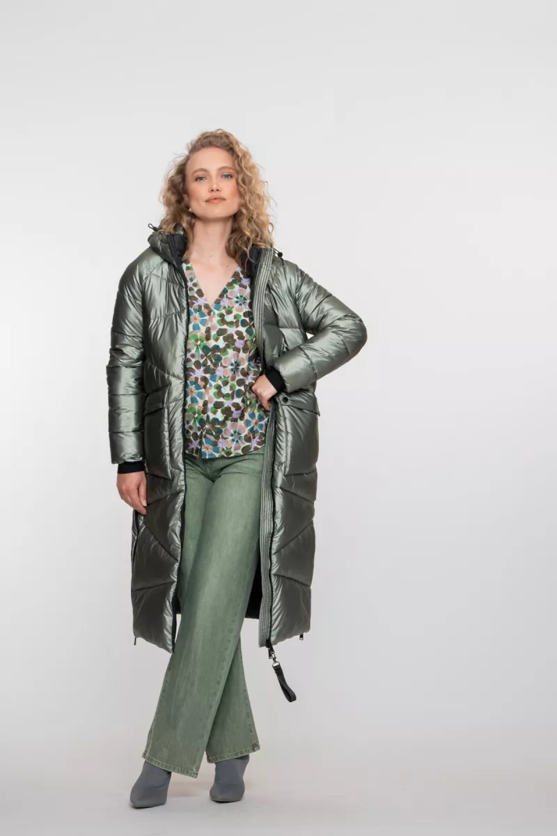 GEISHA-Jacket mettalic long-58522-12-3 soft green met-GROEN