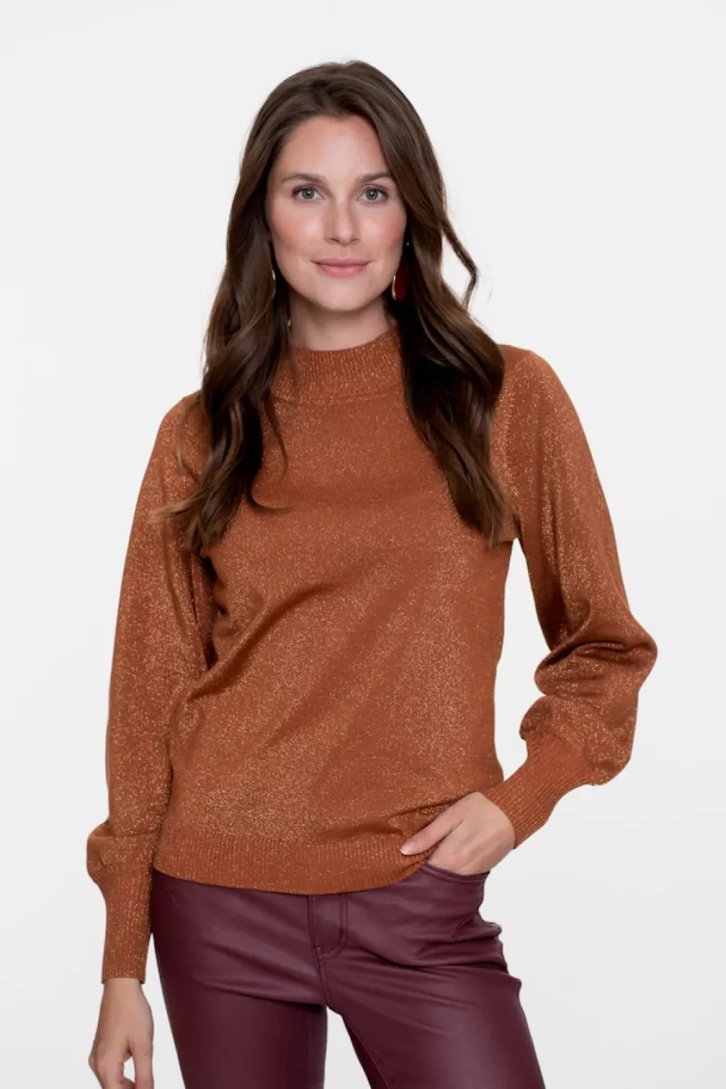 GEISHA-Pullover basic turtle lurex-54531-14-735 camel/copper-CAMEL