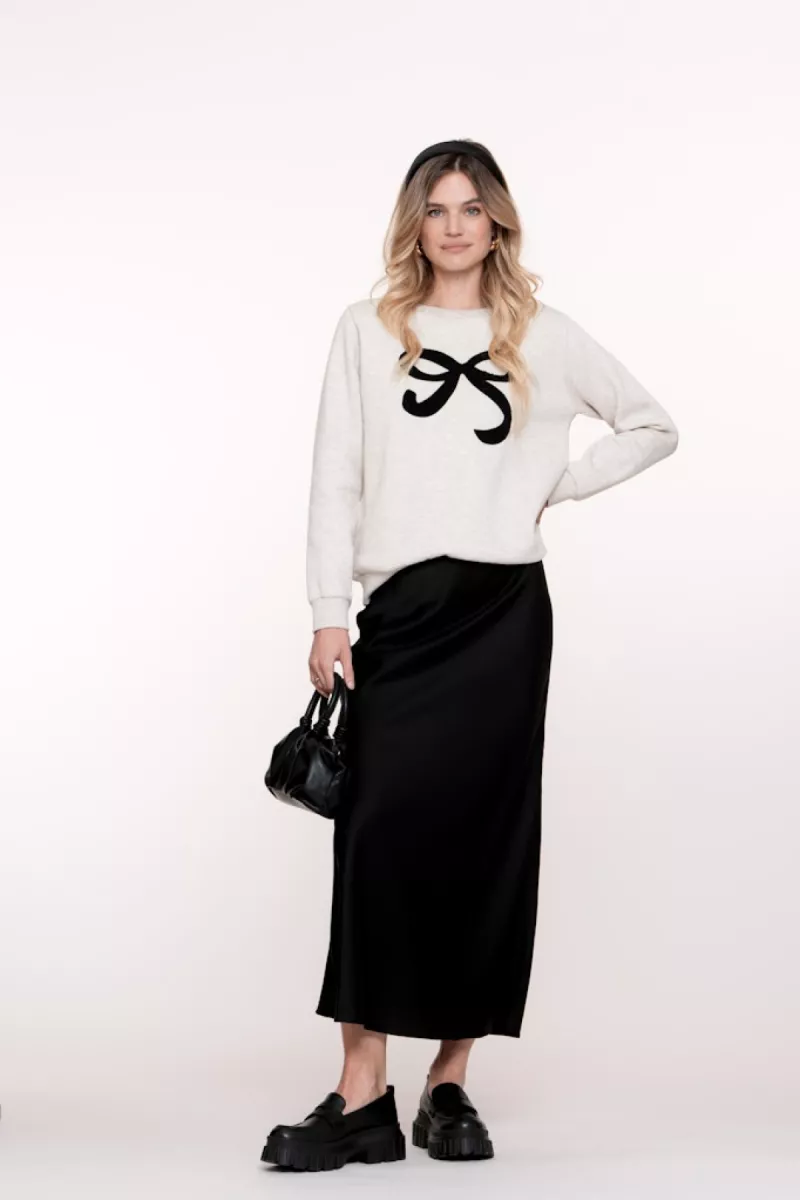 GEISHA-Sweat with bow-52587-24-715 beige melange-BEIGE