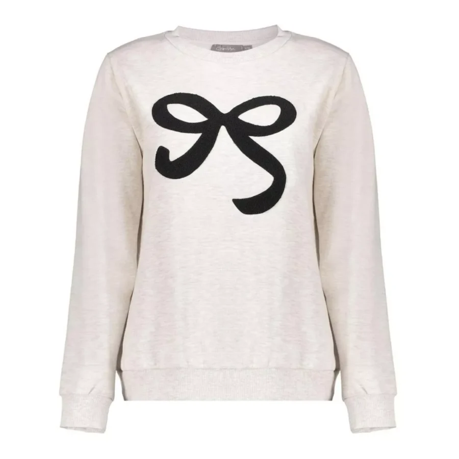GEISHA-Sweat with bow-52587-24-715 beige melange-BEIGE