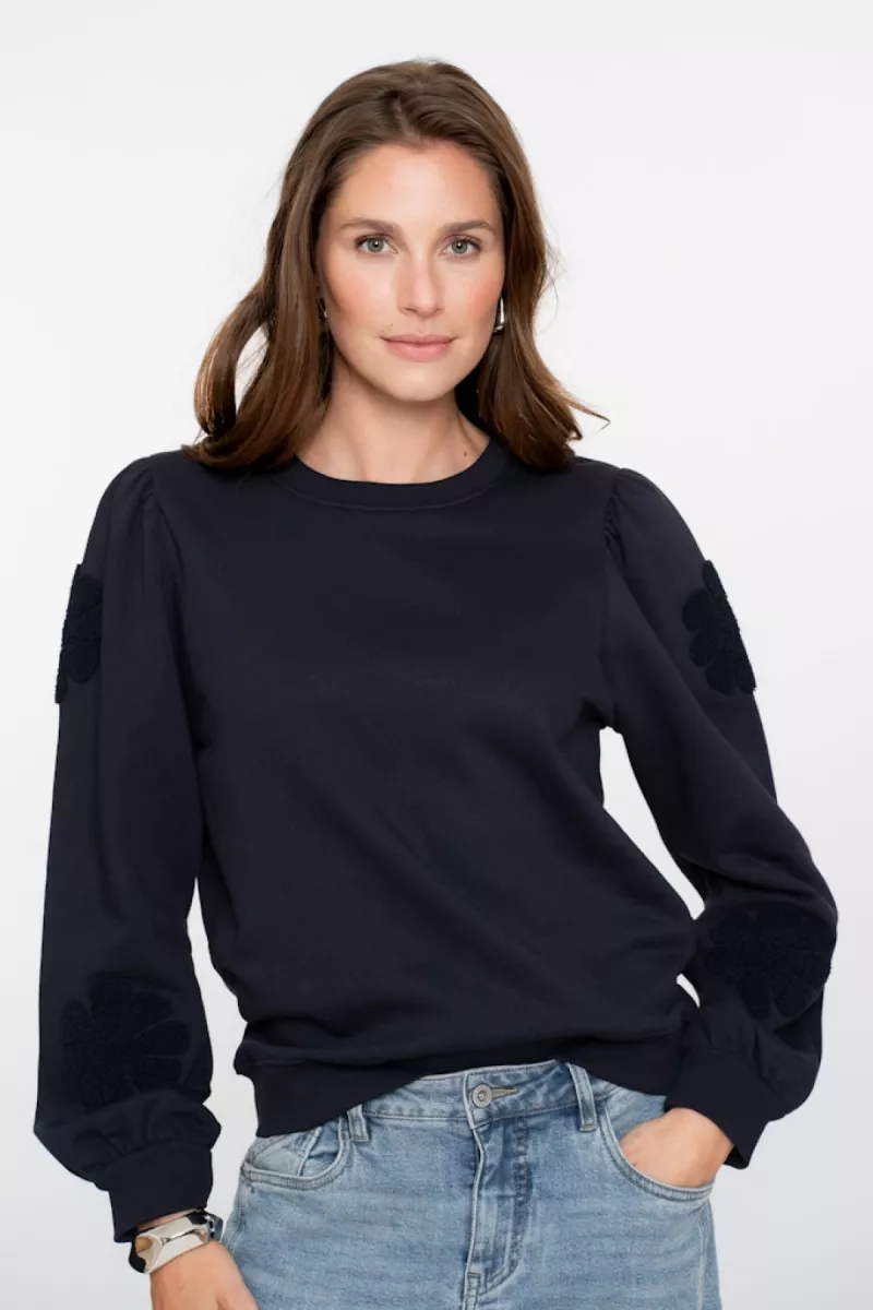 GEISHA-Sweater big flowers-52582-21-675 navy-MARINE