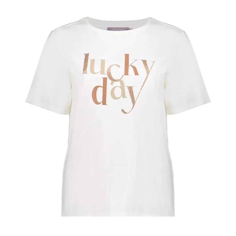 GEISHA-T-shirt lucky day-52598-41-10 off-white/camel-OFF WHITE