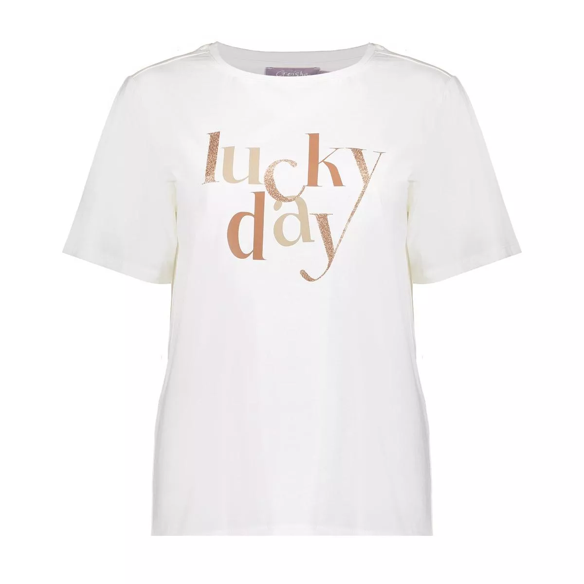 GEISHA-T-shirt lucky day-52598-41-10 off-white/camel-OFF WHITE