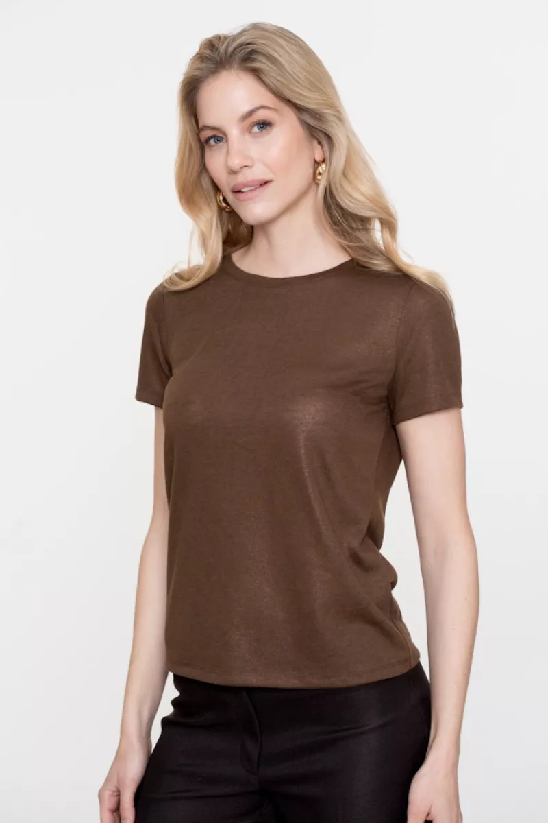 GEISHA-T-shirt neck foil-52605-41-785 dark brown-ZAND