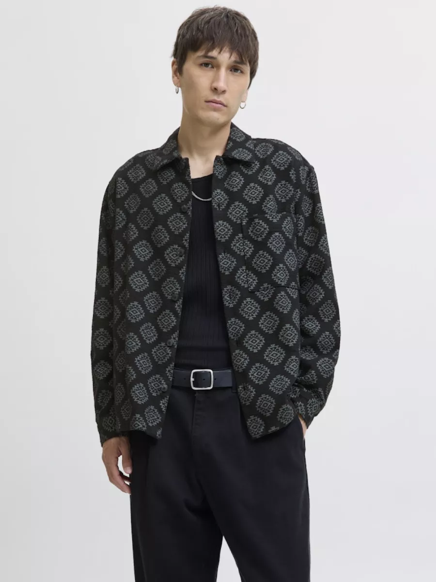 JACK & JONES-JJAZTEK PRINT OVERSHIRT LS-12281669-Black-BLACK